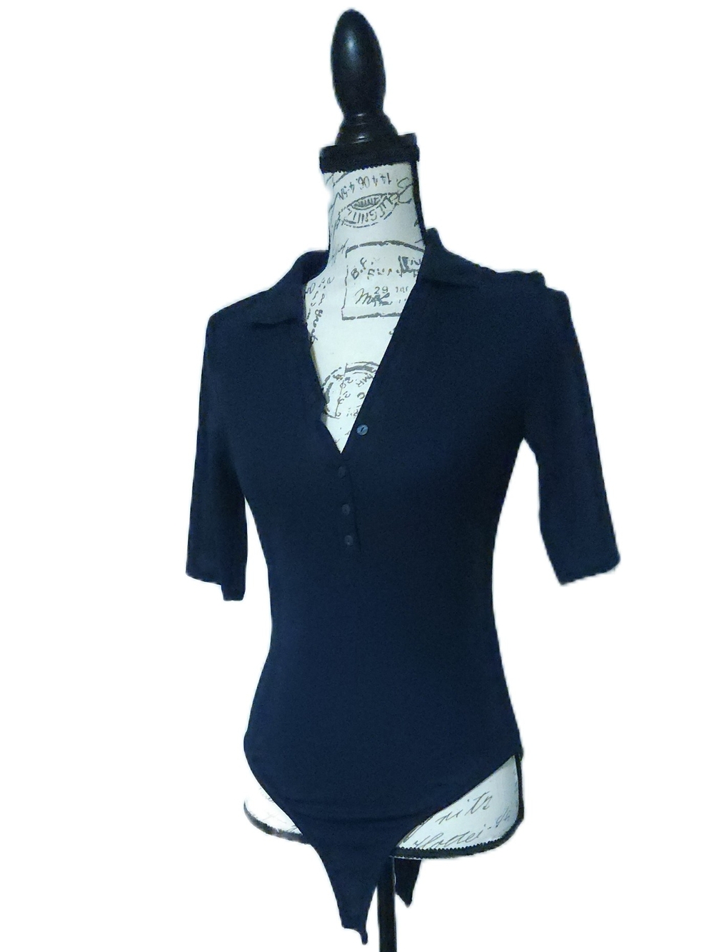 Zara Navy Short-Sleeve Polo Bodysuit Size Medium Snap- Crotch Panel EUC
